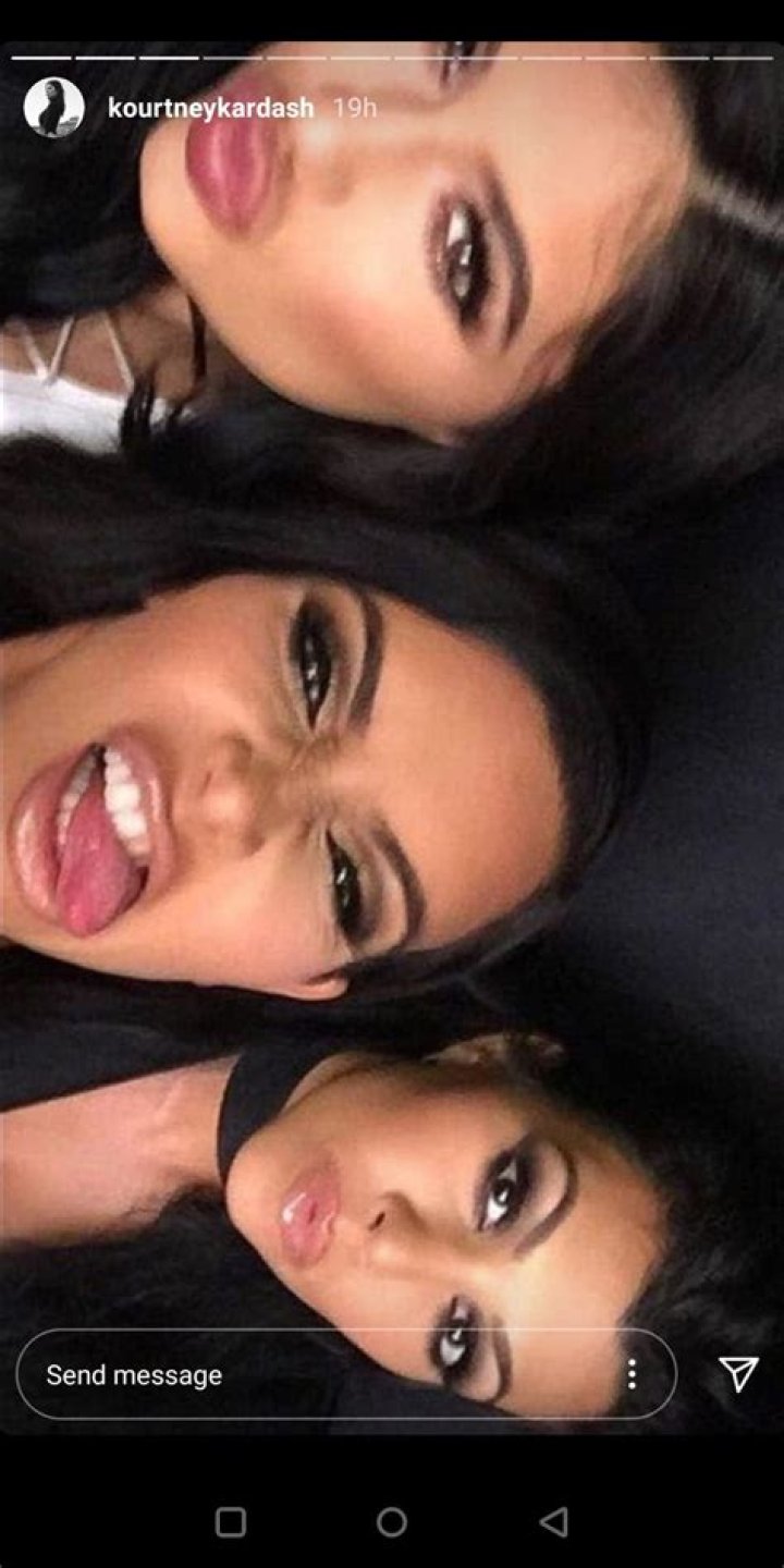 See Kim Kardashian's Cheeky Selfie Sticking Out Her Tongue in a Throwback with Kourtney & Kylie