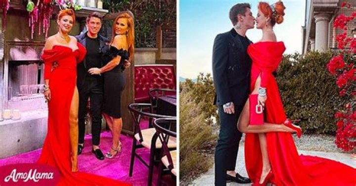 Bella Thorne Shows off Endless Legs in Daring Red Dress with Waist-High Slit at Her Engagement Party