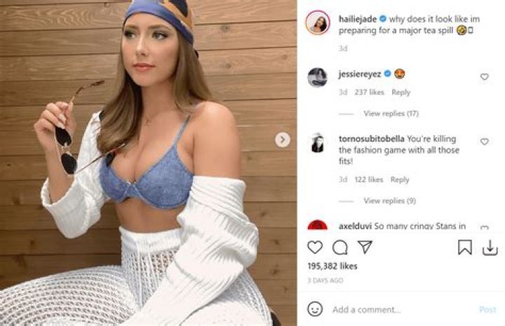 Hailie Jade Turns up the Heat in Blue Bra and Knitted White Two-Piece — See the Photos