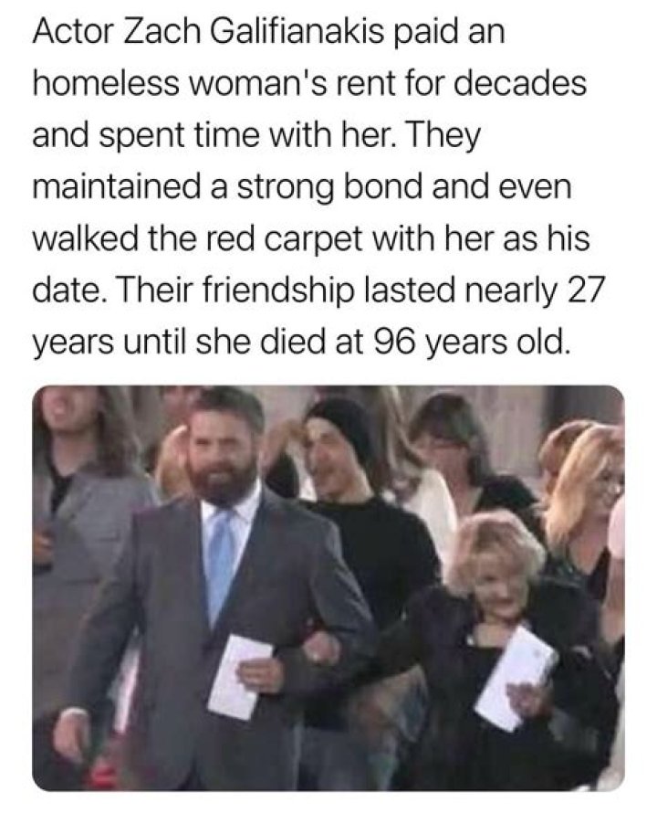 Zach Galifianakis Paid Old Homeless Woman's Rent for Years & Spent Time with Her as She Had No Family