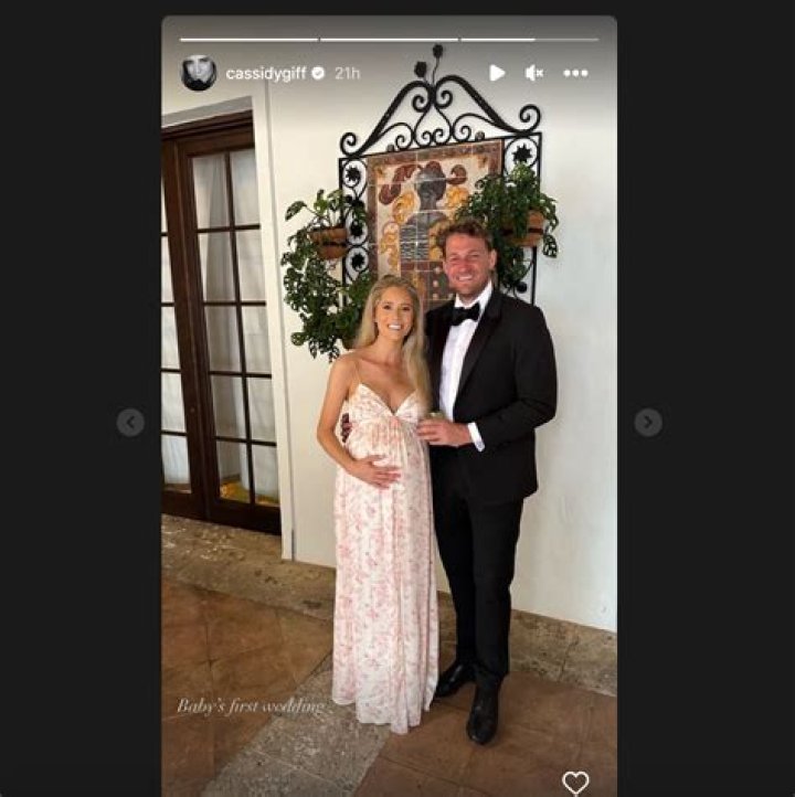 Heavily Pregnant Cassidy Gifford Glows in a Floral Dress as She Attends Her Friends' Wedding