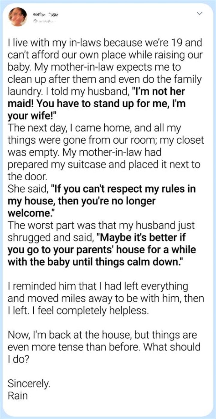 My In-Laws Treat Me like a Maid & Made Me Cook for Them While I Was Sick — I Took It up with My Husband